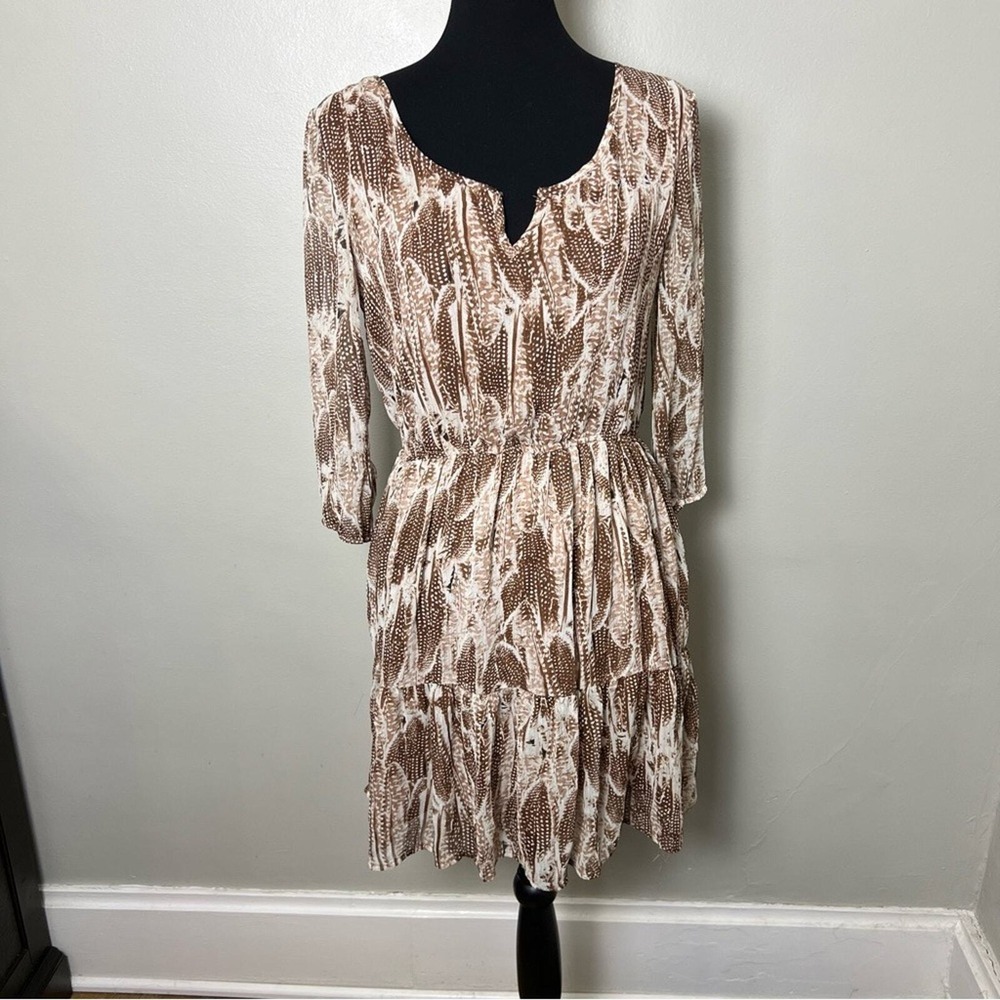 American Rag Dress Brown Feather Print 3/4 Sleeve Mini Dress